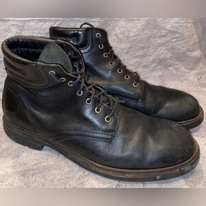 Frye Freemont Lug Sole Commando Work Boots Black Leather Lace Up Vintage 13 BLK